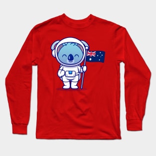 Cute Koala Astronaut Holding Australia Flag Cartoon Long Sleeve T-Shirt